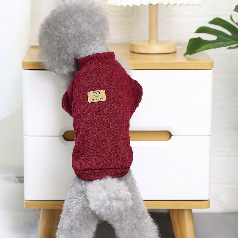 Pet Cable Koo Pullover Kampsunid Kampsunid Väikesele Koer Tüdrukule Poisile Mugav Pehme Kaelusega särk Pusad Soe Talvemantel Kutsikas