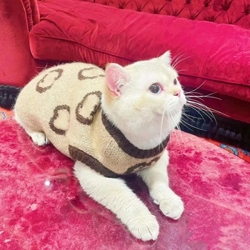 Пуловер за домашни любимци Есенно зимна жилетка Памучни дрехи за котки Моден пуловер за кучета