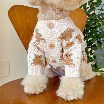 Плетени дрехи за кучета с отворени копчета Кученце Пуловер Шнауцер Карикатура Мече Дрехи Домашен любимец Топли зимни дрехи Бишон Меки дрехи