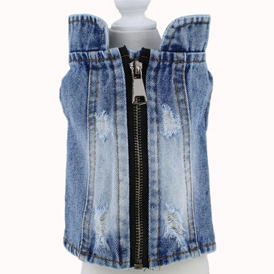 Koera teksajakk Reguleeritav tõmblukuga koerte teksapükste mantel väikestele keskmistele koertele Lahedad kutsikad reväärivest Lemmiklooma kauboi riided rõivad