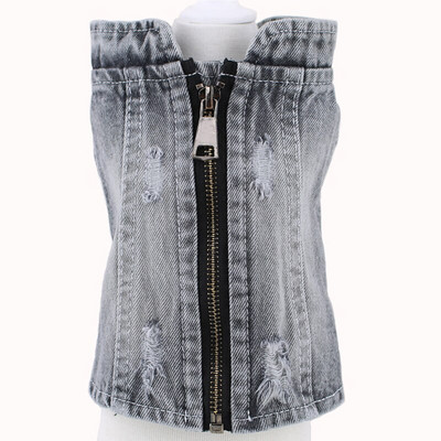 Koera teksajakk Reguleeritav tõmblukuga koerte teksapükste mantel väikestele keskmistele koertele Lahedad kutsikad reväärivest Lemmiklooma kauboi riided rõivad