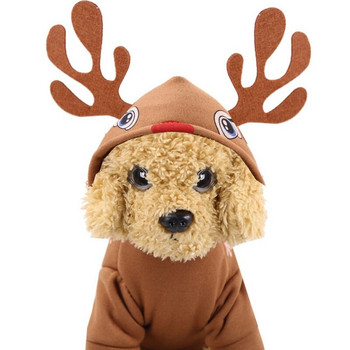 Коледа Pet Reindeer Cosplay Clothes Elk Costume Dog Hoodie Coat Jacket Fleece Winter Warm Puppy Hooded Gampsuit for Small Dog