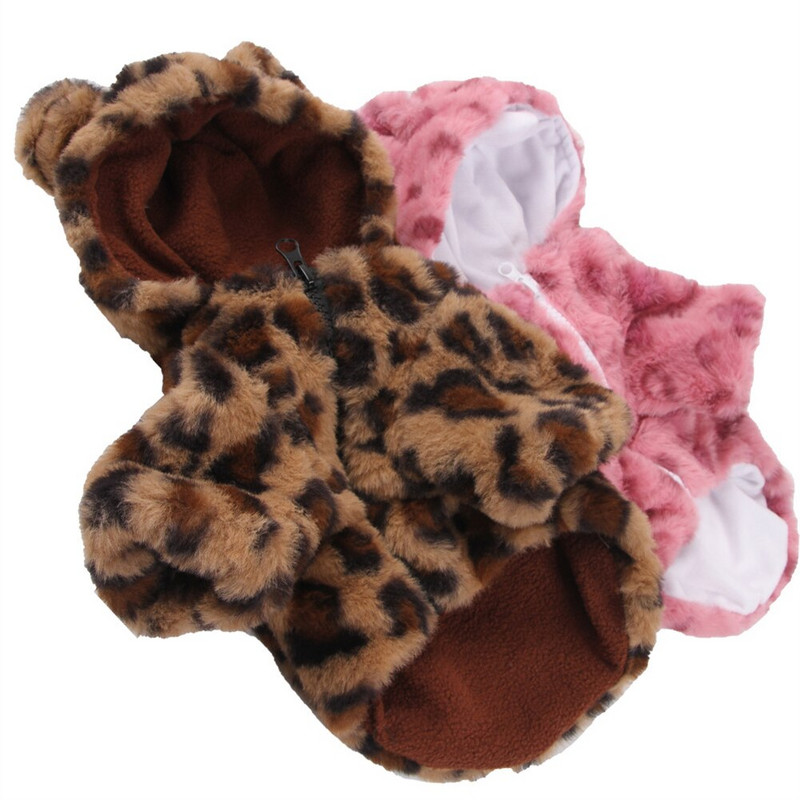 Iarnă caldă pentru animale de companie Haina pentru câini din fleece hanorac pentru câini costum pentru animalele de companie cu imprimeu leopard pisici haină pentru cățeluș jachetă pentru buldog francez