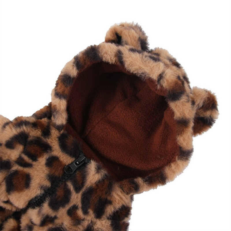 Iarnă caldă pentru animale de companie Haina pentru câini din fleece hanorac pentru câini costum pentru animalele de companie cu imprimeu leopard pisici haină pentru cățeluș jachetă pentru buldog francez