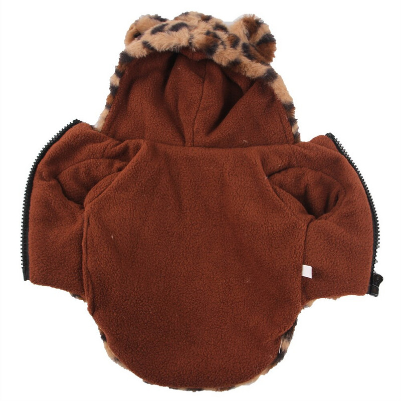 Iarnă caldă pentru animale de companie Haina pentru câini din fleece hanorac pentru câini costum pentru animalele de companie cu imprimeu leopard pisici haină pentru cățeluș jachetă pentru buldog francez