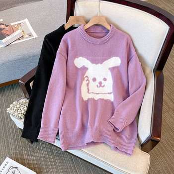 Плетен дамски пуловер за бременни-лилав и черен цвят