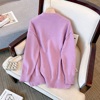 Плетен дамски пуловер за бременни-лилав и черен цвят