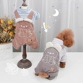 Zimné teplé oblečenie pre mačky pre malých psov s plyšovým overalom s hrubým roztomilým medvedíkom a potlačou oblečenia pre psov, domáce zvieratá, šteniatka, overaly