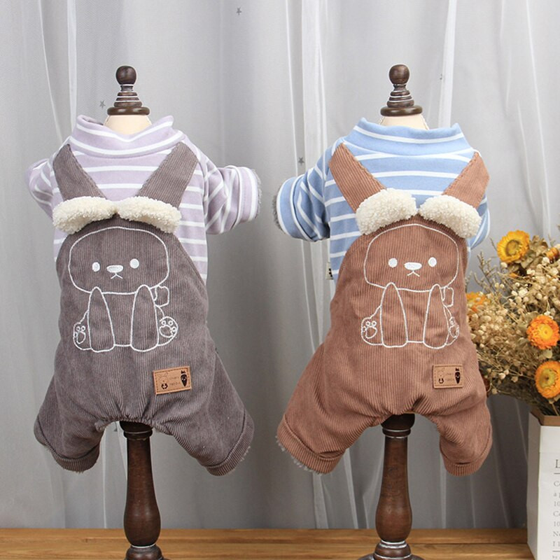 Zimné teplé oblečenie pre mačky pre malých psov s plyšovým overalom s hrubým roztomilým medvedíkom a potlačou oblečenia pre psov, domáce zvieratá, šteniatka, overaly