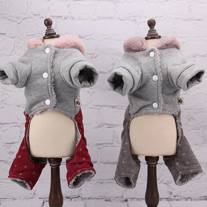 Kapuutsid Koerad Kassiriided Talvine soe paks tärniga trükkimine Palusriietega Lemmikloomariietega Koera kombinesoon väikestele koertele Lemmikloomad Jope mantel