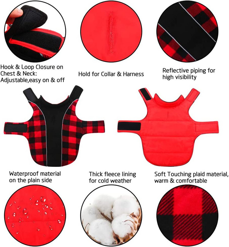 Jachetă reflectorizantă pentru câini pentru câini mari, groasă, fleece termică pentru câini, pentru vreme rece, piept reglabil, haine de iarnă pentru câini mici, mijlocii