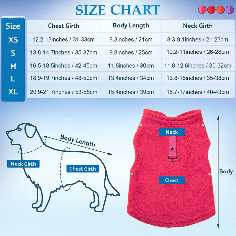 Základná teplá flísová vesta pre psov, zimná mikina pre psov, oblečenie pre šteniatka, bezrukávový kabát s vodítkom pre malé, stredné a veľké psy