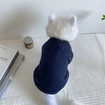Плътен пуловер Дрехи за кучета Памук Малки за кучета Дрехи Облекла за домашни любимци Сладки есенни зимни йорки тъмносини момче Ropa Para Perro