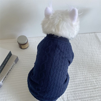 Плътен пуловер Дрехи за кучета Памук Малки за кучета Дрехи Облекла за домашни любимци Сладки есенни зимни йорки тъмносини момче Ropa Para Perro