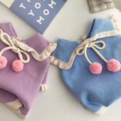 Animal de companie Pulover cu cireșe Cămașă cu fundul Pomeranian Cățeluș Îmbrăcăminte caldă de iarnă Teddy Pulover din tricot de culoare solidă Haine pentru câini la modă