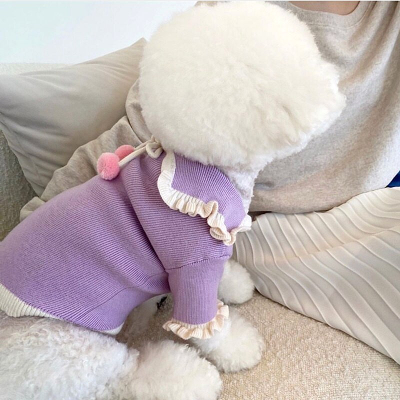 Animal de companie Pulover cu cireșe Cămașă cu fundul Pomeranian Cățeluș Îmbrăcăminte caldă de iarnă Teddy Pulover din tricot de culoare solidă Haine pentru câini la modă