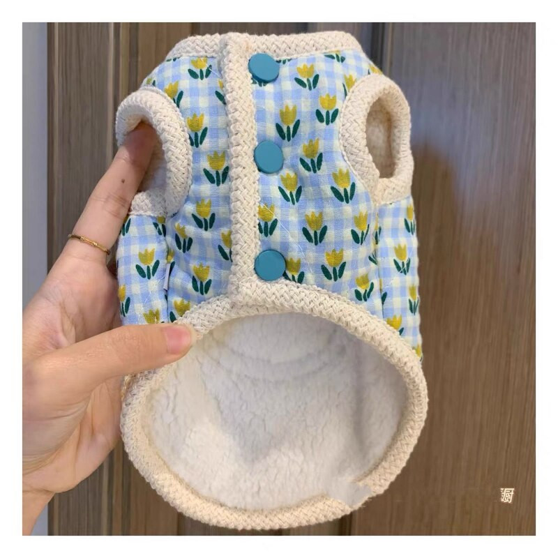 Lalele haine din bumbac pentru câini Jachetă cu imprimeu dulce Îmbrăcăminte pentru câini ținute pentru animale de companie drăguț toamnă iarnă Yorkies cald verde mascote fete