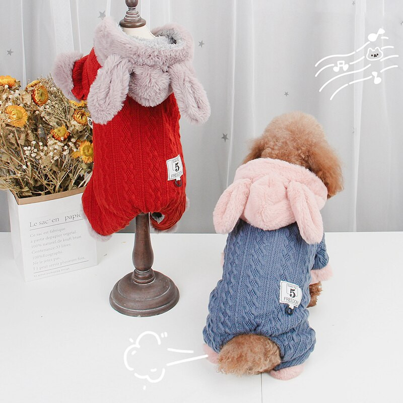 Cu haine de pluș pentru câini, iarnă, caldă, salopetă pentru câini, groasă, drăguță, iepure, haine pentru pisici pentru animale de companie, pentru câini de talie mică.