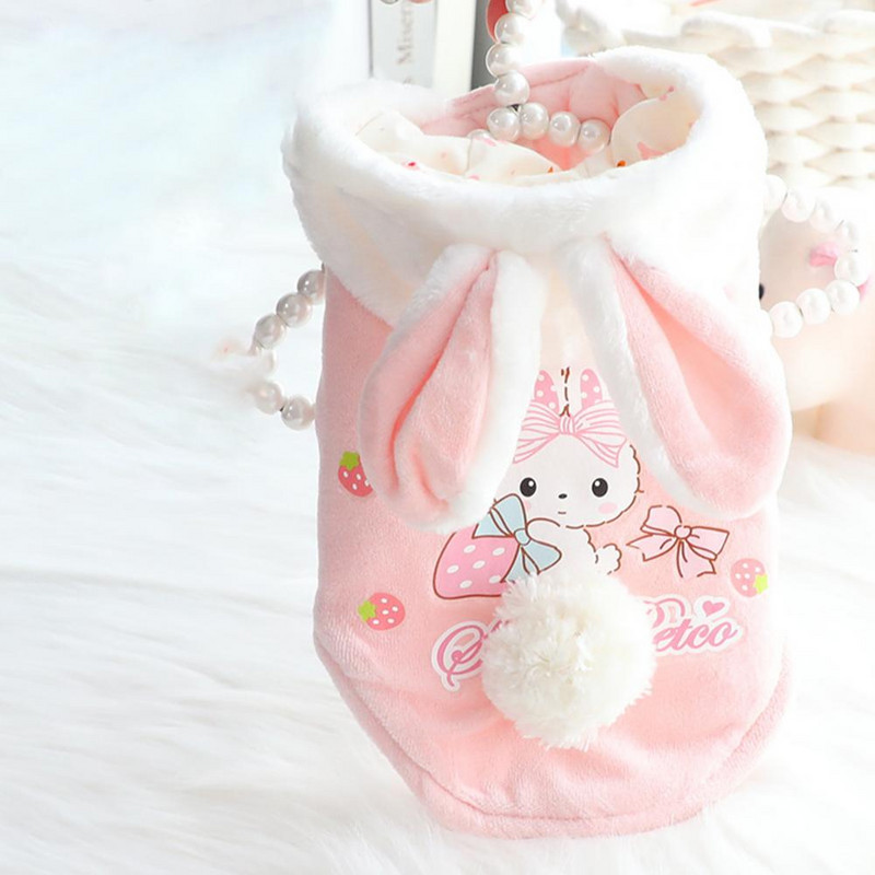 Odolný kabát pre domáce zvieratá s ušami zajačika, pohodlný a ľahko nositeľný šteňací zosilnený kabát