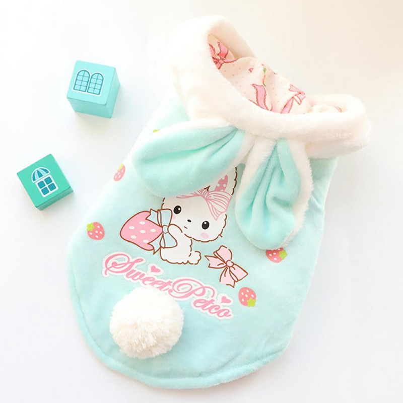 Odolný kabát pre domáce zvieratá s ušami zajačika, pohodlný a ľahko nositeľný šteňací zosilnený kabát