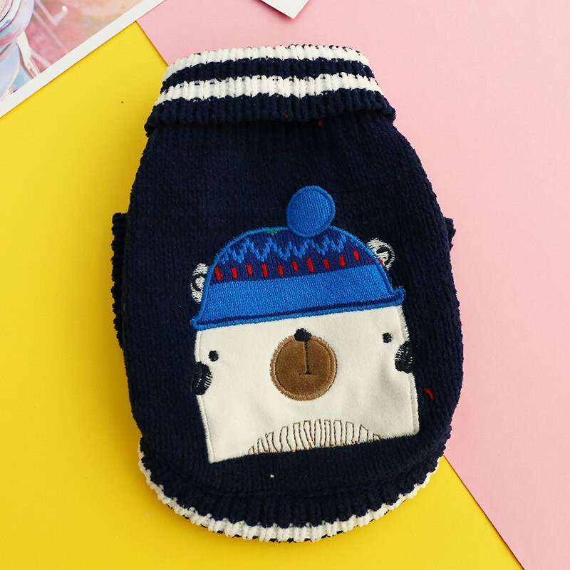 Haine pentru câini mici, cu design de marcă, cățeluș, buldog francez York, iarnă, îmbrăcăminte caldă pentru pisici, pulover pentru câini cu papion cu imprimeu minunat de animale