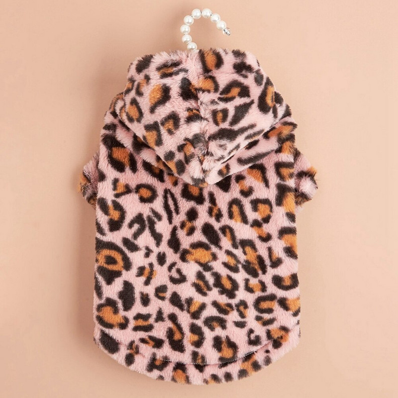 Flísové oblečenie pre psov pre malé a stredné psy, teplá zimná bunda s leopardím vzorom, oblečenie pre šteniatka a mačky pre psov, mikiny s kapucňou