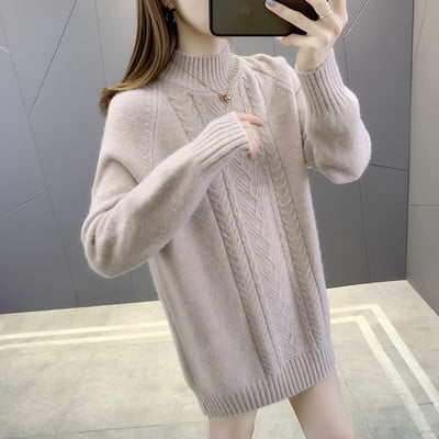 Moteriškas megztinis nėščiosioms aukšta apykakle