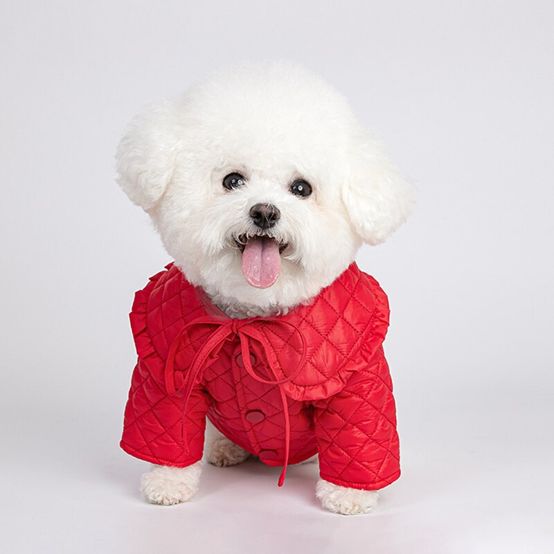 Koerad Talvejope Punane Uusaasta Kassirõivad Kaelarihm Eemaldatav Lemmik Paks Kasukas Prantsuse buldog Puuvillapolsterdatud jope FB1 FB2
