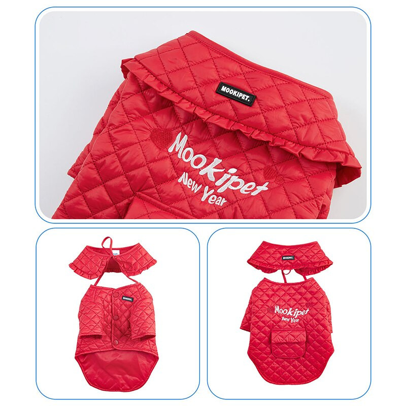 Koerad Talvejope Punane Uusaasta Kassirõivad Kaelarihm Eemaldatav Lemmik Paks Kasukas Prantsuse buldog Puuvillapolsterdatud jope FB1 FB2