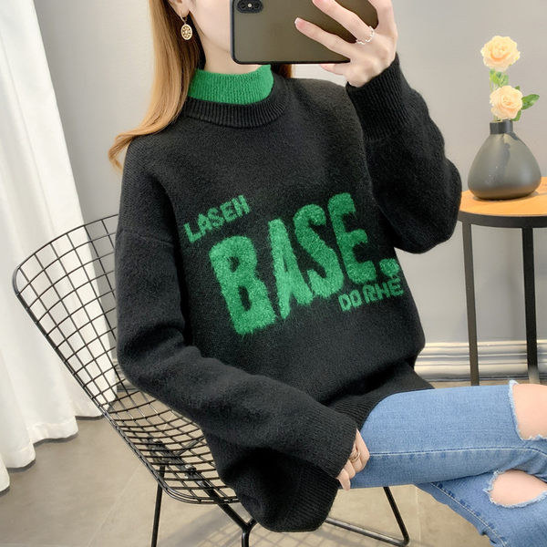 Dámsky pletený sveter s oválnym výstrihom - tri farby