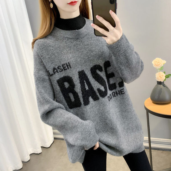 Dámsky pletený sveter s oválnym výstrihom - tri farby