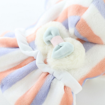 Ζεστό φλις φόρεμα σκύλου Χαριτωμένο ριγέ φούστα με φούστα με κουκούλα, χειμερινά ρούχα για κατοικίδια, αντιανεμικό μπουφάν για σκύλους για μικρό μεσαίο μεγάλο σκύλο