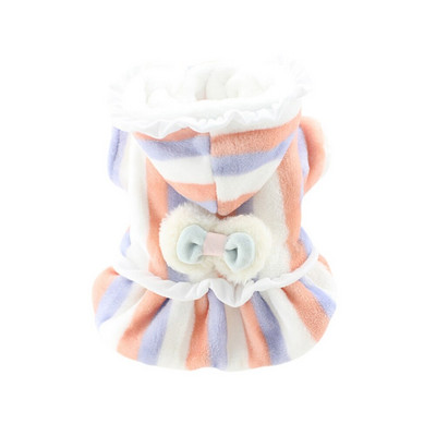 Ζεστό φλις φόρεμα σκύλου Χαριτωμένο ριγέ φούστα με φούστα με κουκούλα, χειμερινά ρούχα για κατοικίδια, αντιανεμικό μπουφάν για σκύλους για μικρό μεσαίο μεγάλο σκύλο