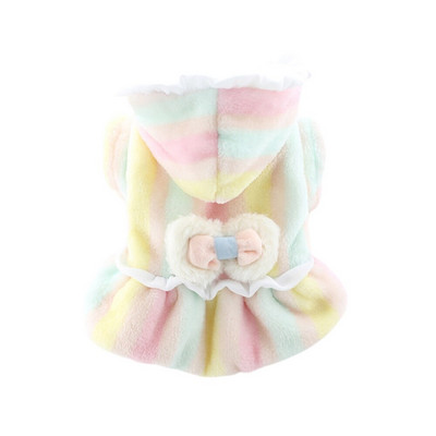 Ζεστό φλις φόρεμα σκύλου Χαριτωμένο ριγέ φούστα με φούστα με κουκούλα, χειμερινά ρούχα για κατοικίδια, αντιανεμικό μπουφάν για σκύλους για μικρό μεσαίο μεγάλο σκύλο