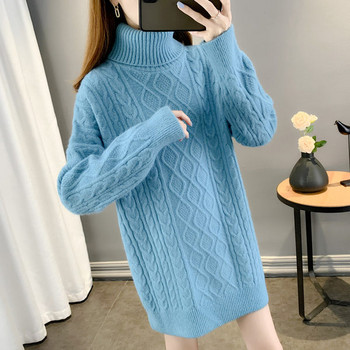 Плетен дамски пуловер с поло яка за бременни