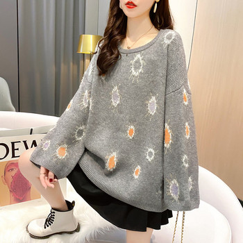 Φαρδύ μοντέλο γυναικείο πουλόβερ με κέντημα - τρία χρώματα