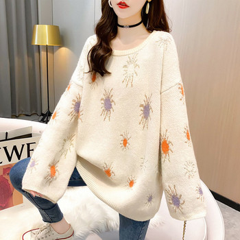 Φαρδύ μοντέλο γυναικείο πουλόβερ με κέντημα - τρία χρώματα