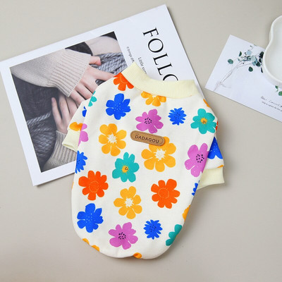 Teplá bunda, oblečenie pre domáce zvieratá, jeseň/zima, sveter pre malého psa, šteniatko, mačiatko, módna mikina, tričko s motívom pudla, roztomilý kvetinový vzor.