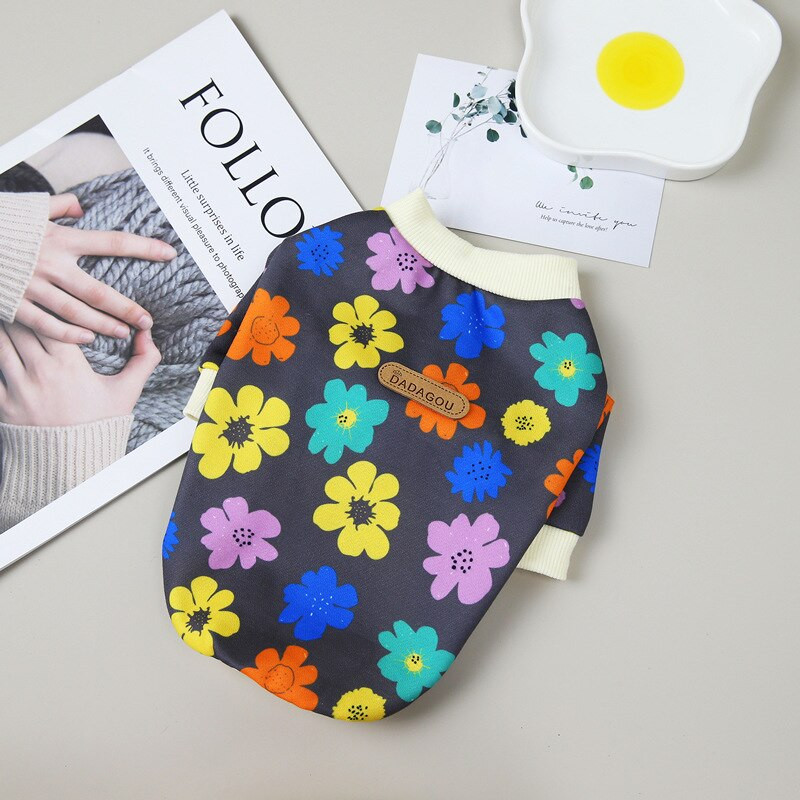 Teplá bunda, oblečenie pre domáce zvieratá, jeseň/zima, sveter pre malého psa, šteniatko, mačiatko, módna mikina, tričko s motívom pudla, roztomilý kvetinový vzor.