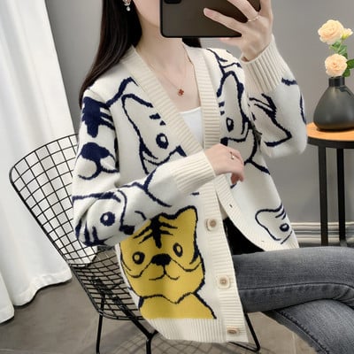 Moderný dámsky pletený kardigan s výšivkou