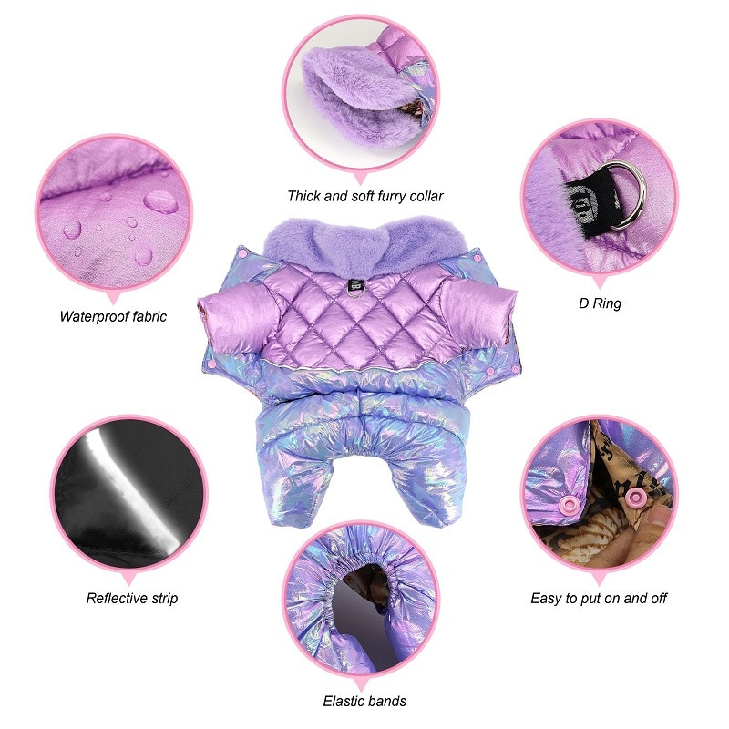 Zimný psí overal, nepremokavé oblečenie, snežný overal pre psov, hrubé teplé oblečenie pre domáce zvieratá, páperová bunda s kožušinovým golierom, čivava, mops