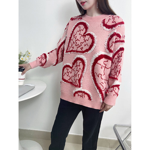 Moderný dámsky sveter s okrúhlym výstrihom - ružovo-modrá farba