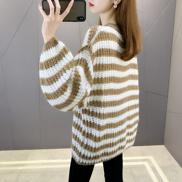 Naiste laia triibuline ümara kaelusega rasedate kampsun