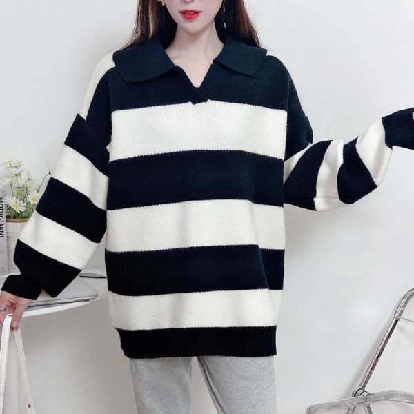 Γυναικείο ριγέ φαρδύ πουλόβερ εγκυμοσύνης