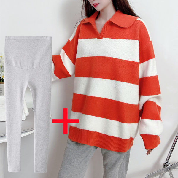 Γυναικείο ριγέ φαρδύ πουλόβερ εγκυμοσύνης