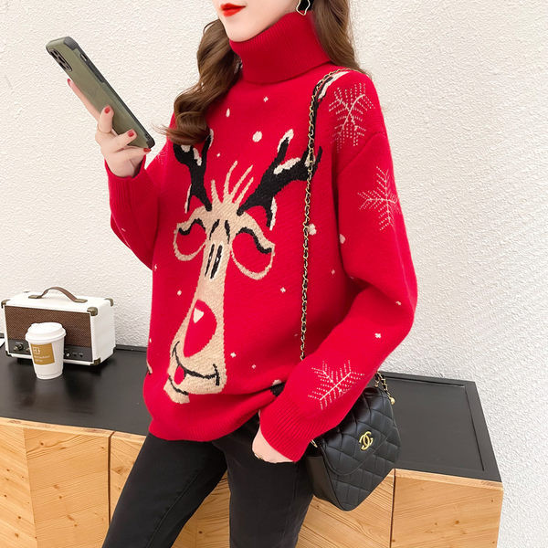 Dámsky zimný sveter pre tehotné ženy s potlačou