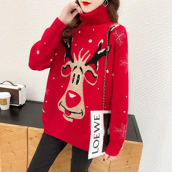 Dámsky zimný sveter pre tehotné ženy s potlačou