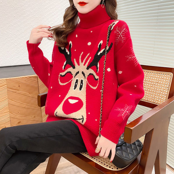 Dámsky zimný sveter pre tehotné ženy s potlačou