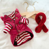 Haină caldă pentru animale de companie Toamnă iarnă Haine pentru câini de talie mică, la modă, cămașă cu dungi, vestă roșie din bumbac, pisicuțe, jachetă dulce Chihuahua