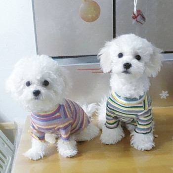Дрехи за домашни кучета Жилетка за кученце Тениска с щампа с дъгови райета Зимни дрехи за домашни любимци Дрехи за кучета Есенна риза за малки кучета Костюм